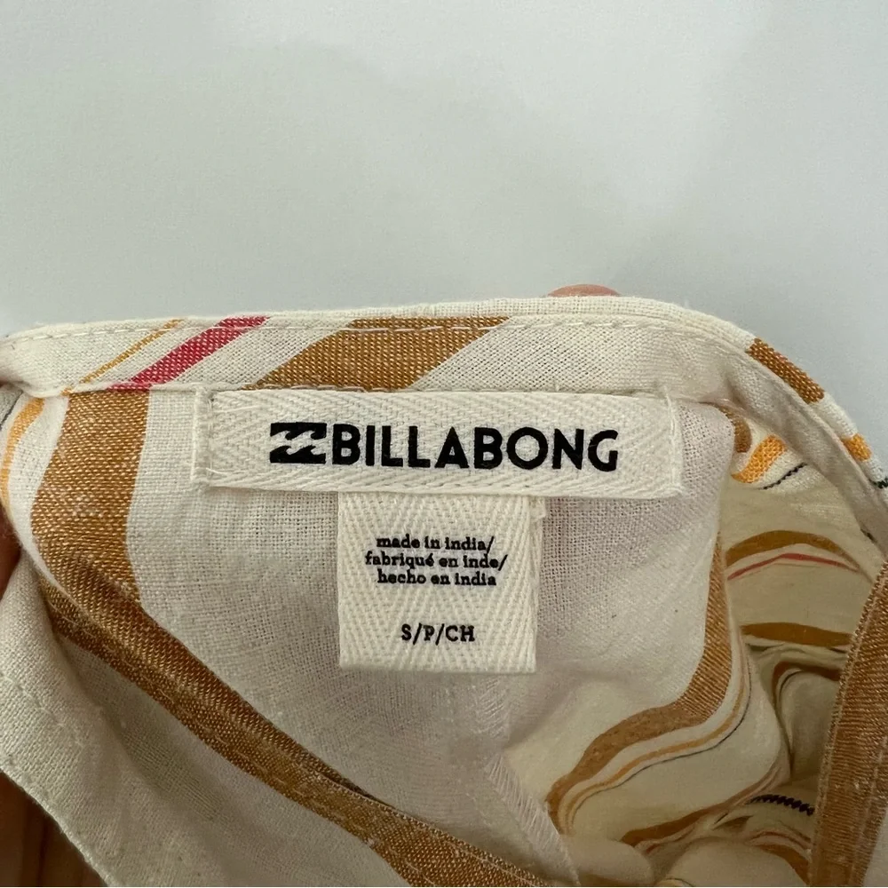 Billabong Striped Linen Jumpsuit in White and Tan - Picture 10 of 11